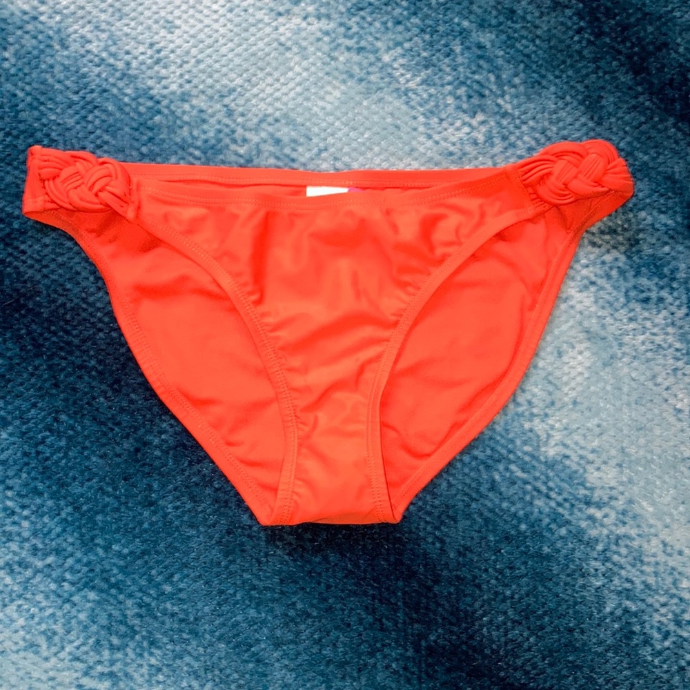 NEW NWT XHILARATION Braided Hipster Bikini Bottom Solid Bright Orange L